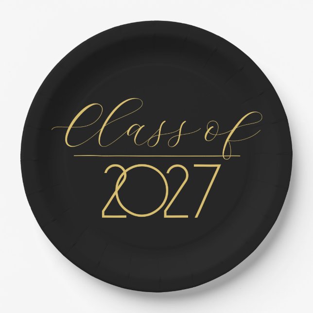 Plato De Papel Graduation 2027 Gold On Black (Anverso)