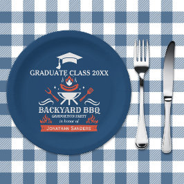 Plato De Papel Graduation BBQ Backyard Navy Blue