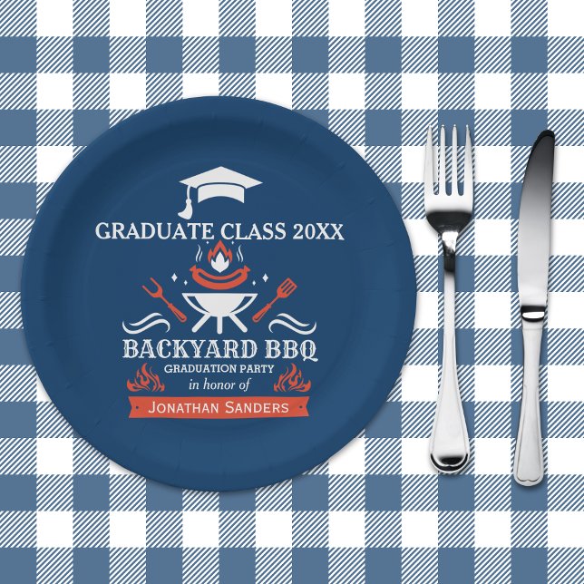 Plato De Papel Graduation BBQ Backyard Navy Blue (Subido por el creador)