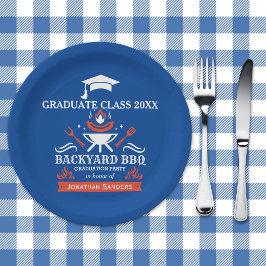 Plato De Papel Graduation BBQ Party Backyard Blue