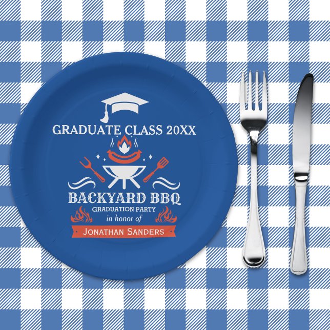 Plato De Papel Graduation BBQ Party Backyard Blue (Subido por el creador)