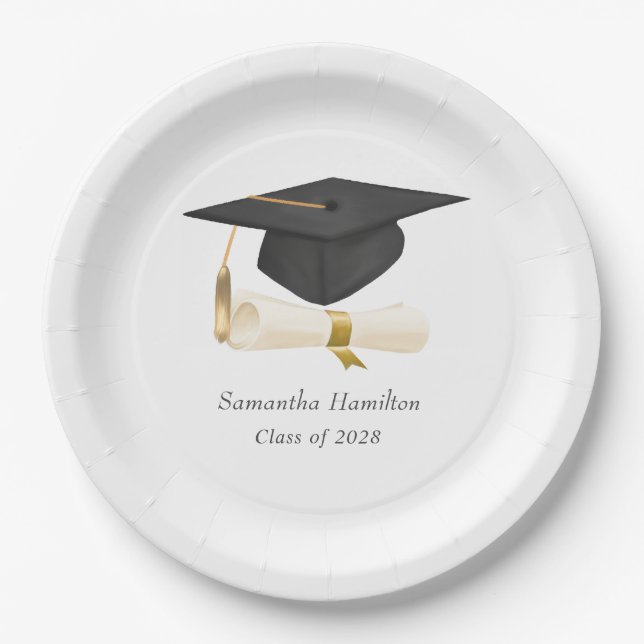 Plato De Papel Graduation Cap Diploma Personalized Party  (Anverso)