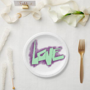 Plato De Papel graffiti de amor morado verde menta tipografía pun