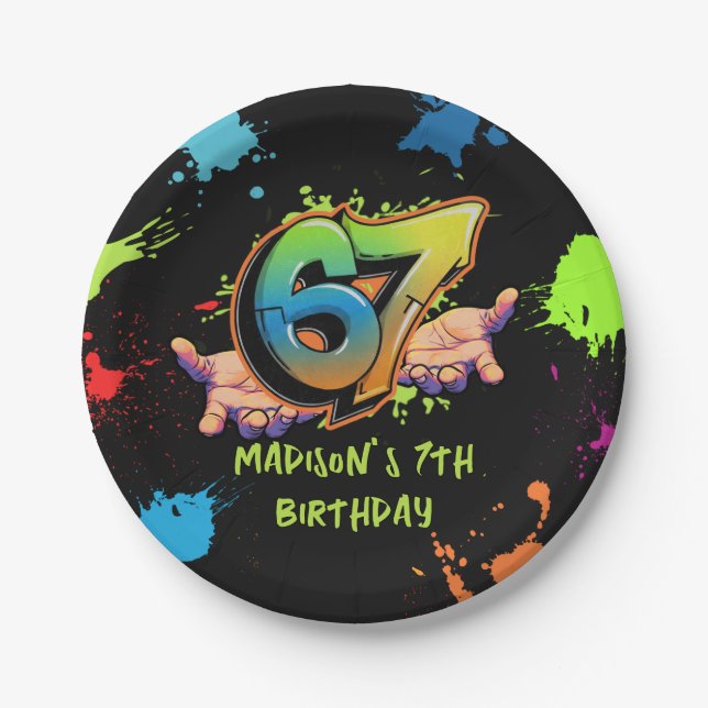 Plato De Papel Graffiti Six Seven Kids 7th Birthday Paper Plate (Anverso)