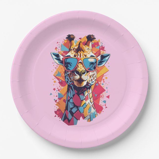 Plato De Papel Graffiti Style Giraffe Portrait-58567 (Anverso)