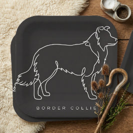 Plato De Papel Gráfica de perro de arte de línea Collie de borde
