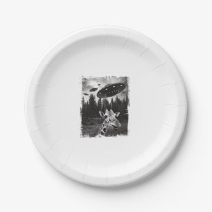 Plato De Papel Gráfica divertida Giraffe UFO Zoo Animal Weird Mem