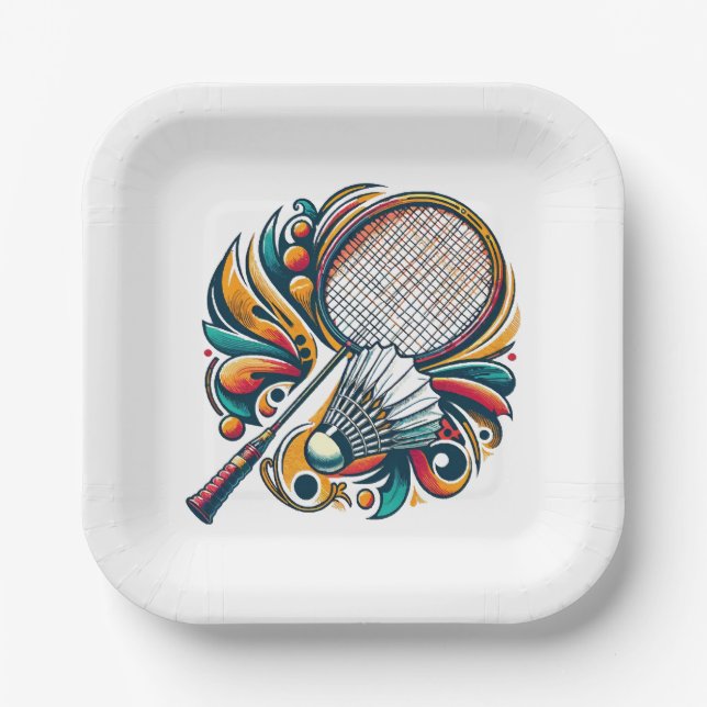 Plato De Papel Gráfico de Badminton (Anverso)