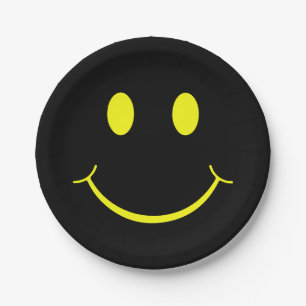 Plato De Papel Gráfico de caras felices  Amarillo negro
