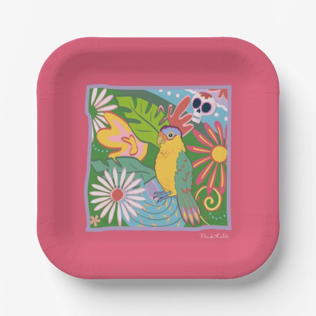 Plato De Papel Gráfico de Frida Kahlo Parrot (Anverso)