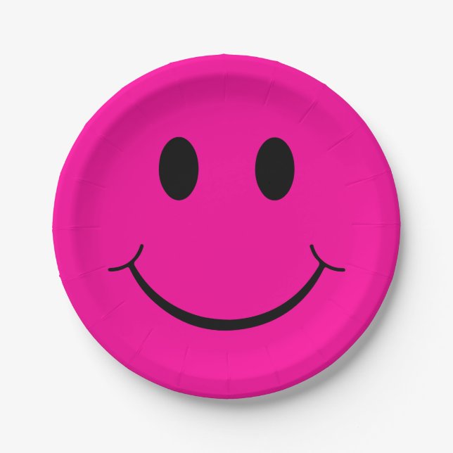 Plato De Papel Gráfico de la cara feliz | Neon Pink (Anverso)