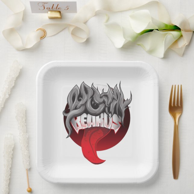 Plato De Papel Gráfico estilizado de las palabras "BEARDUS" (Boda)
