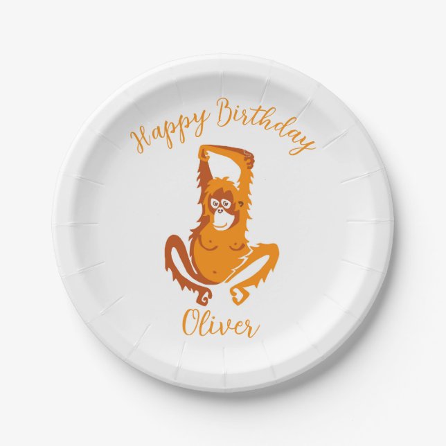 Plato De Papel Gráfico Guay ORANGUTAN - Feliz cumpleaños - Fiesta (Anverso)