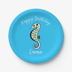 Plato De Papel Gráfico lindo SEAHORSE -Feliz cumpleaños - Fiesta