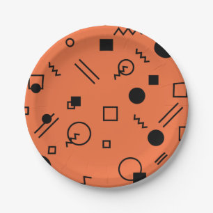 Plato De Papel gráfico Memphis naranja, divertido, de moda y geom
