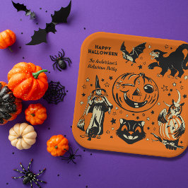 Plato De Papel Gráficos de Halloween de estilo vintage personaliz