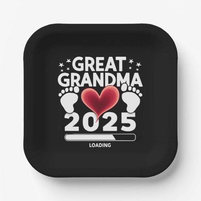 Plato De Papel Gran abuela cargando Invitación de embarazo 2025 (Anverso)