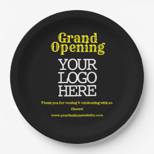 Plato De Papel Gran apertura de color amarillo negro   Logo