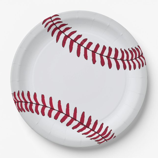 Plato De Papel Gran béisbol blanco (Anverso)