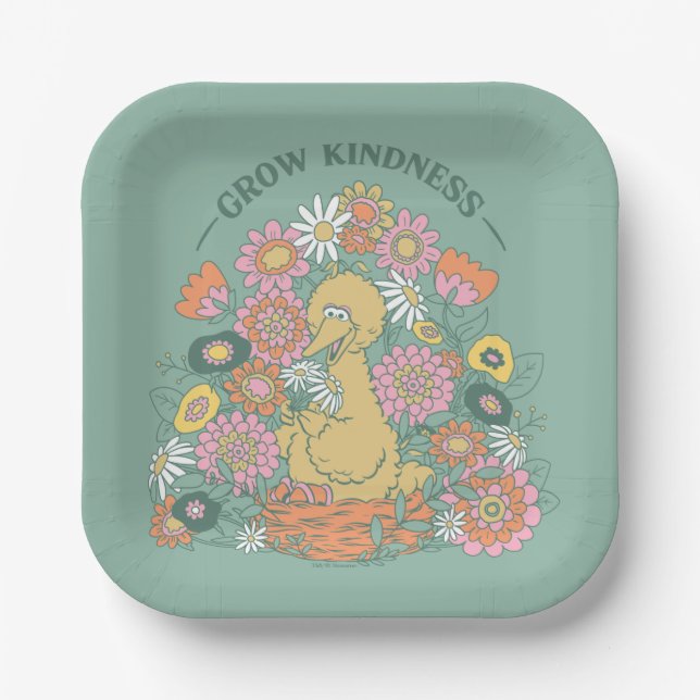 Plato De Papel Gran Bird | Grow Kindness Floral Graphic (Anverso)
