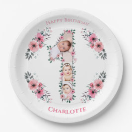 Plato De Papel Gran Chica de cumpleaños Collage de fotos Flor ros