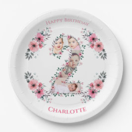 Plato De Papel Gran Collage de fotos de Chica de cumpleaños  Flor