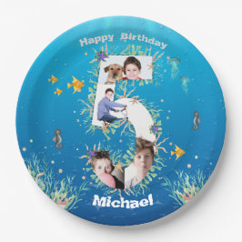 Plato De Papel Gran Collage de fotos de cumpleaños bajo el mar