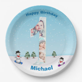 Plato De Papel Gran Collage de fotos de hielo de nieve en inviern