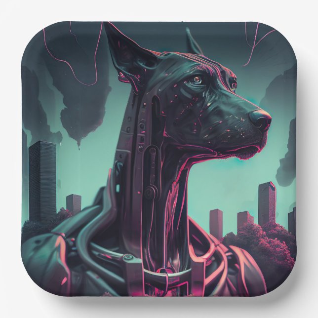 Plato De Papel Gran danés futurista El compañero robótico (Anverso)