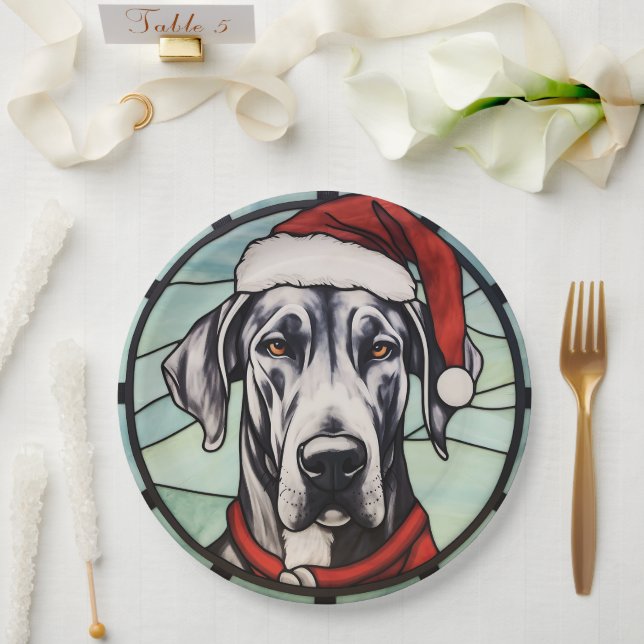 Plato De Papel Gran Danés Vidrio Pintado de Navidad (Boda)