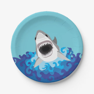 Plato De Papel Gran dibujo animado divertido del tiburón blanco