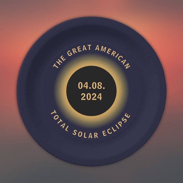 Plato De Papel Gran Eclipse Solar Total Estadounidense 8 de Abril (All text is editable, amend to add your location, or family name if required)