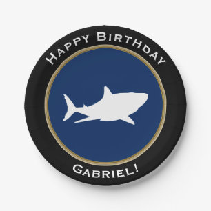Plato De Papel ¡Gran feliz cumpleaños Gabriel del tiburón blan