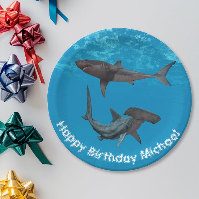 Plato De Papel Gran fiesta de cumpleaños de tiburones martillo bl (Subido por el creador)