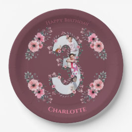 Plato De Papel Gran flor rosa Collage de fotos Chica de cumpleaño