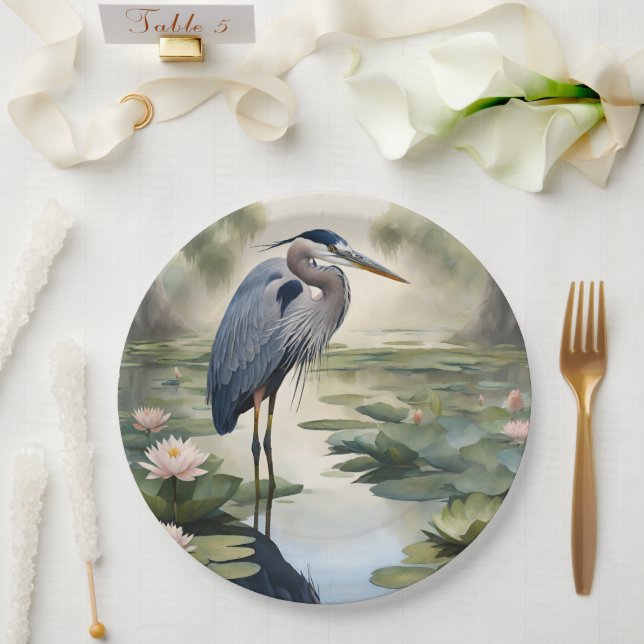 Plato De Papel Gran garza azul (Boda)