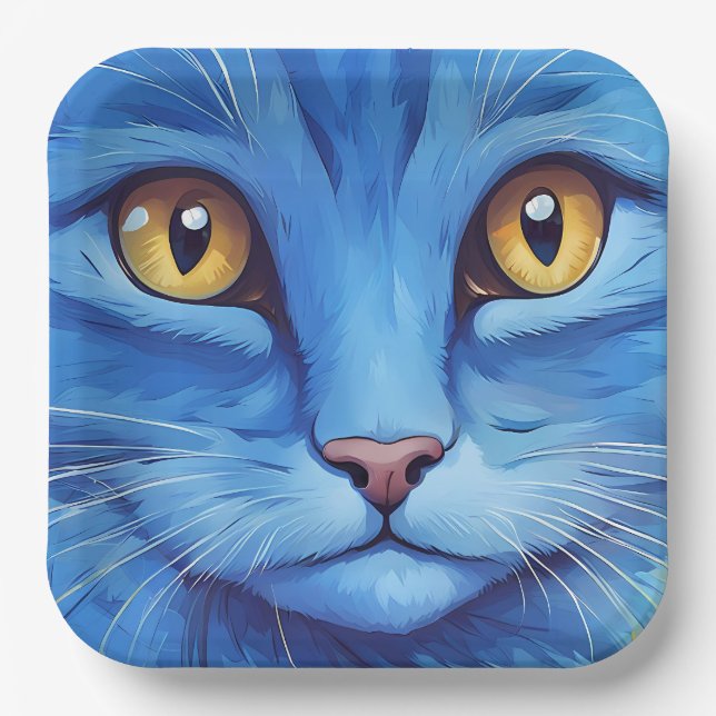 Plato De Papel Gran gato azul (Anverso)
