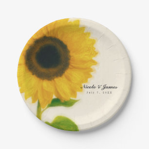Plato De Papel Gran Girasol Pintado Fiesta Rústica de Campo