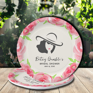 Plato De Papel Gran Gorra Lady Rosas Derby Bridal Shower