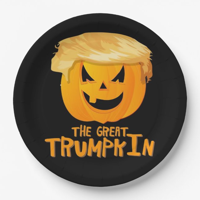 Plato De Papel Gran Halloween Funny de Trumpkin (Anverso)
