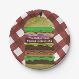Plato De Papel Gran Hamburguesa Grasosa Fiesta de Verano Parrilla