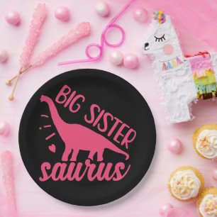 Plato De Papel Gran Hermana Saurus en rosa