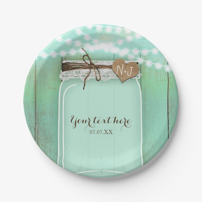 Plato De Papel Gran Jar Mason y Boda Rústico Mint (Anverso)