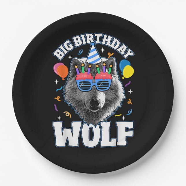 Plato De Papel Gran Lobo de Cumpleaños para Lobos (Anverso)