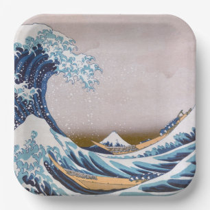 Plato De Papel Gran ola de tsunami frente a Kanagawa Japón por Ho
