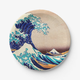 Plato De Papel Gran ola del Bella Artes japonés de cosecha Kanaga