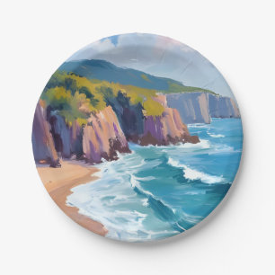Plato De Papel Gran pintura al acuarela del océano de Big Sur, Ca