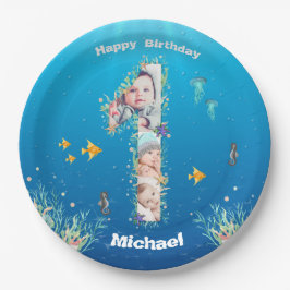 Plato De Papel Gran primer cumpleaños bajo el Collage de fotos de