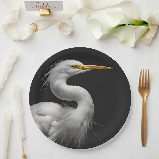 Plato De Papel Gran Retrato de Egret Blanco II (Boda)