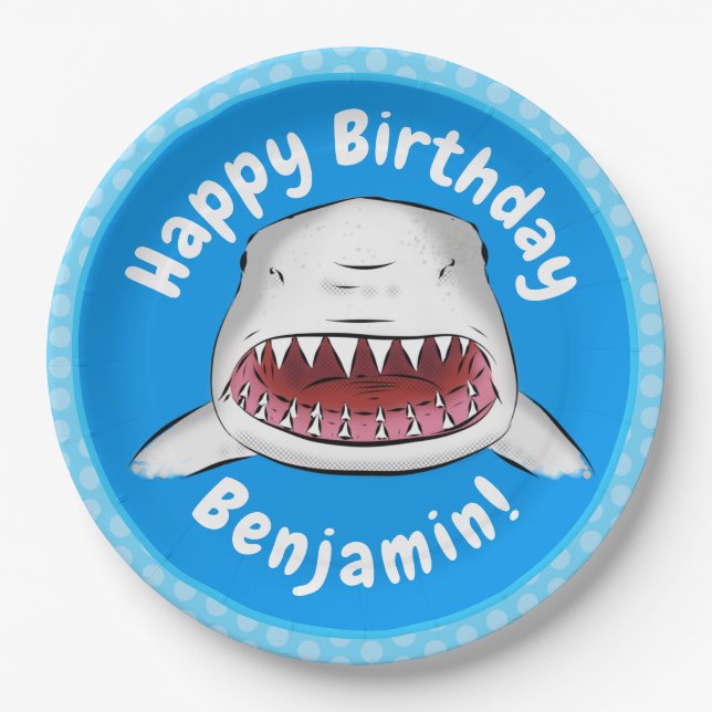 Plato De Papel Gran tiburón blanco significa ilustracion personal (Anverso)